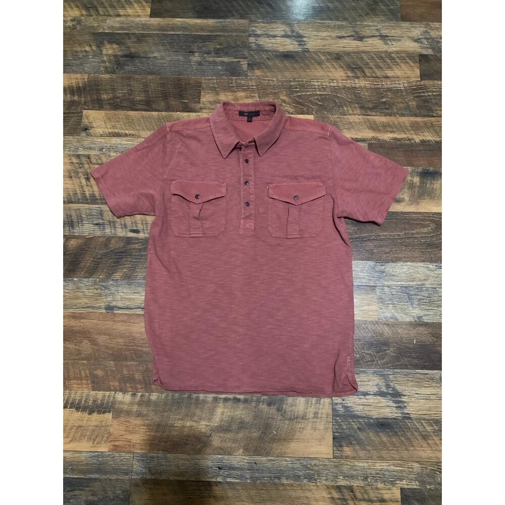 Frye Mens Red Clay Short Sleeve Faded Button Front Collared‎ Polo Shirt